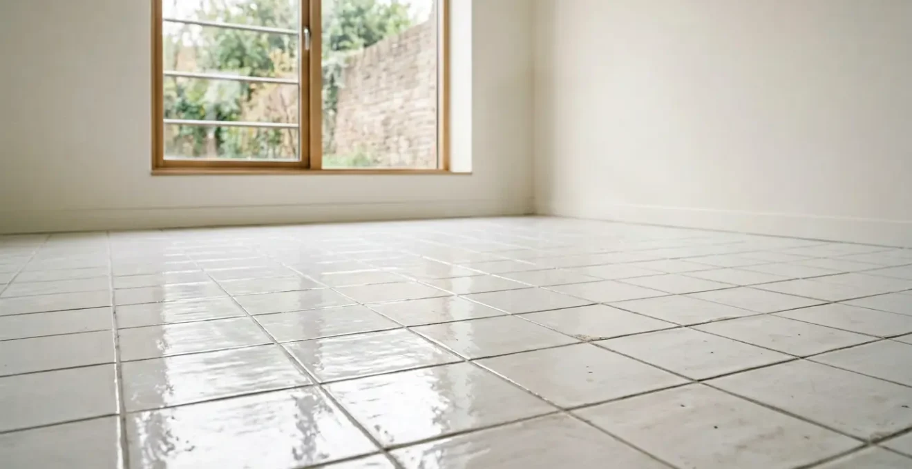 Carrelage blanc émaillé brillant réfléchissant la lumière naturelle dans une petite pièce contemporaine