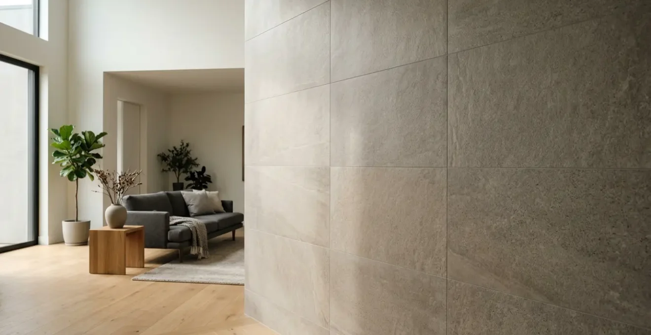 Mur intérieur moderne avec carreaux de céramique aux textures variées dans un espace contemporain lumineux