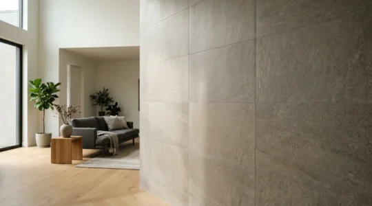 Mur intérieur moderne avec carreaux de céramique aux textures variées dans un espace contemporain lumineux