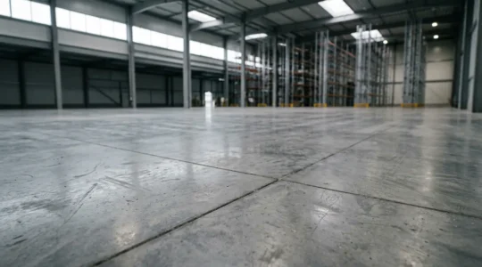 Dalle industrielle en béton supportant le passage d'un chariot élévateur dans un entrepôt moderne