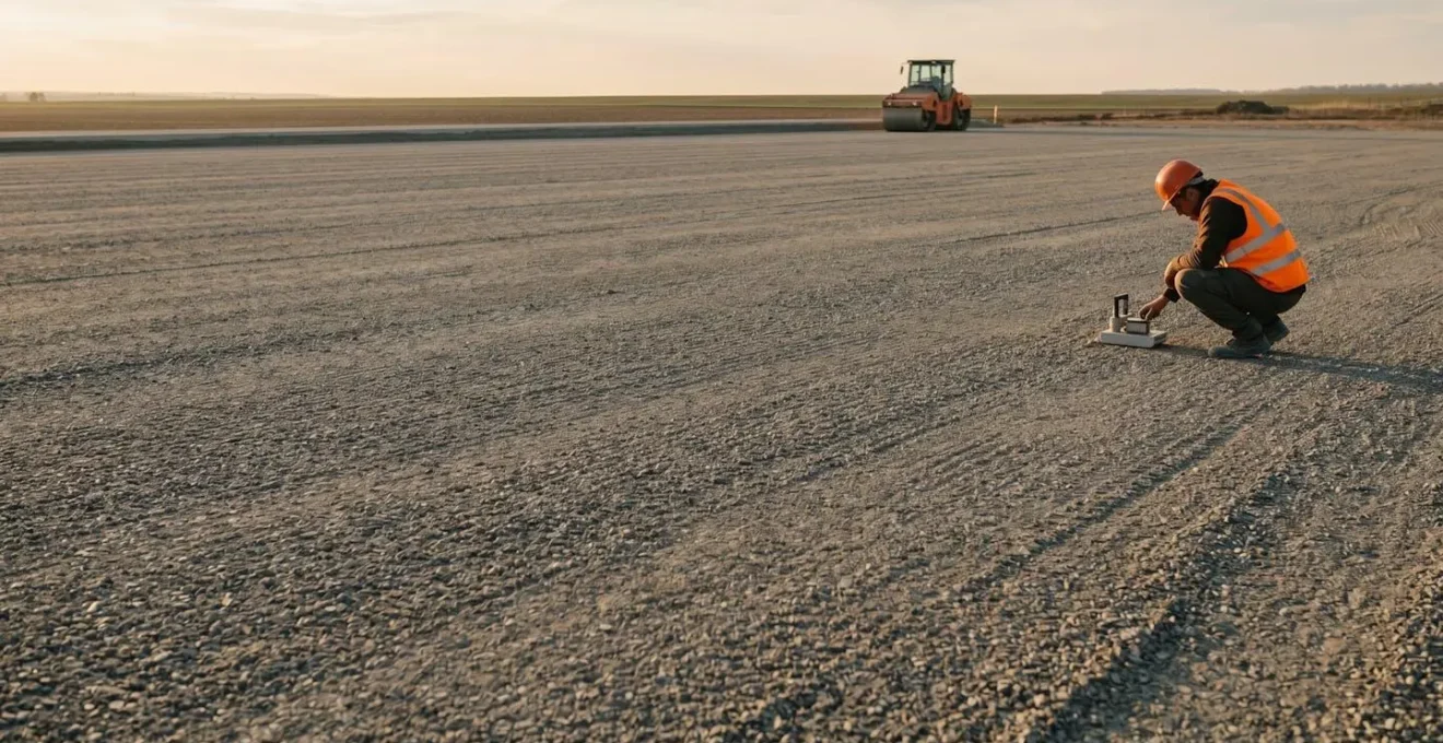 Contrôle de la portance d'une plateforme terrassée avant coulage avec compacteur et essai terrain