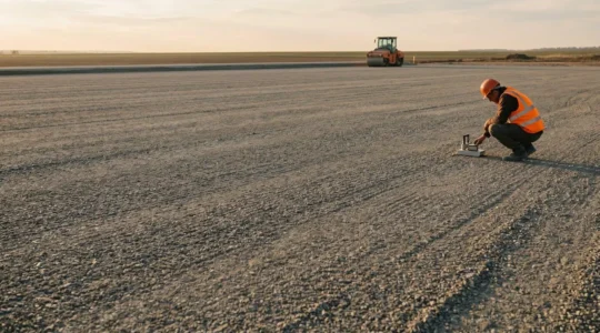 Contrôle de la portance d'une plateforme terrassée avant coulage avec compacteur et essai terrain