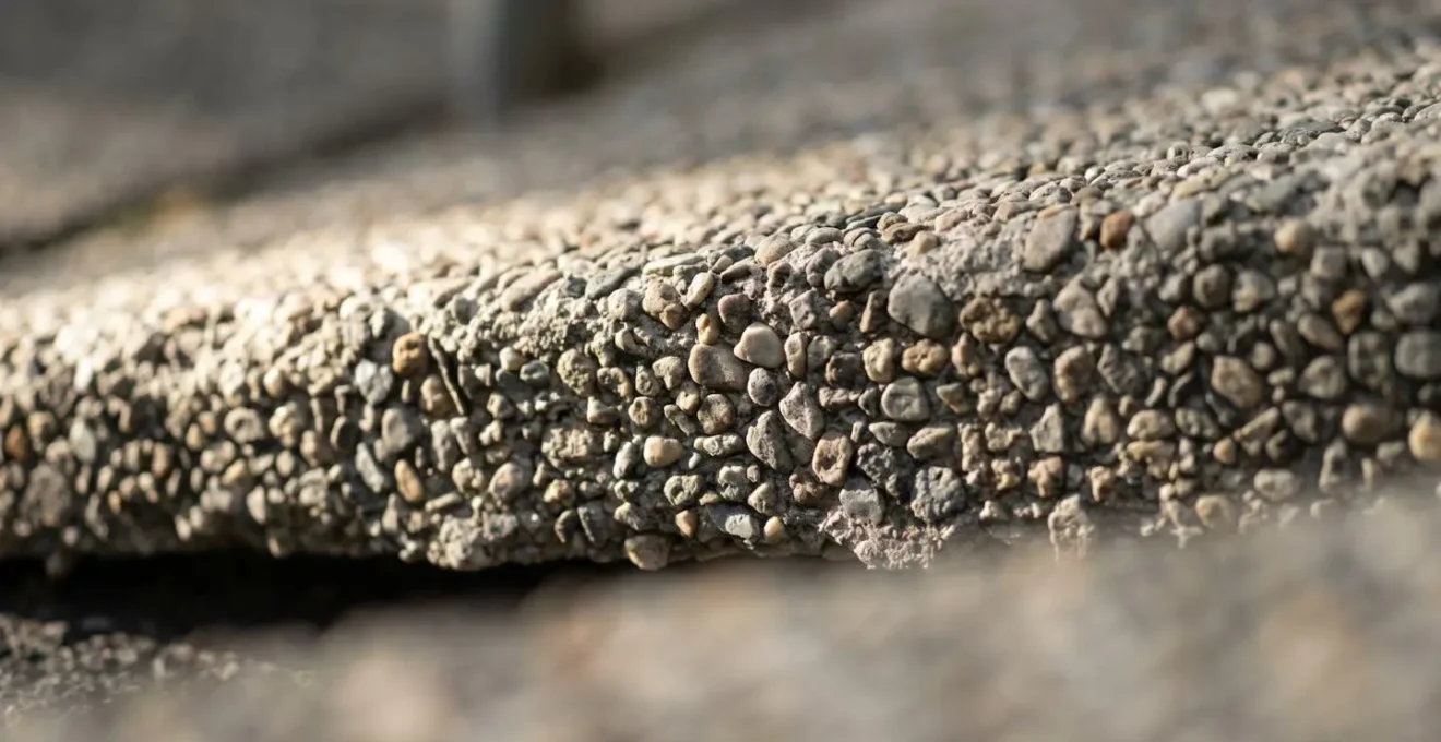 Gros plan macro sur la section transversale d'une surface de rampe montrant le profil en travers et la micro-texture antidérapante